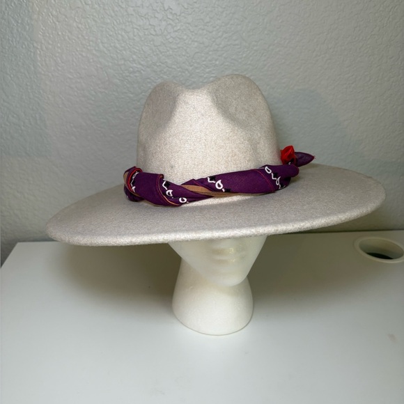 Nomad Boutique Boho Cream RANCHER HAT WITH SCARF TRIM Wool Blend - Picture 11 of 13